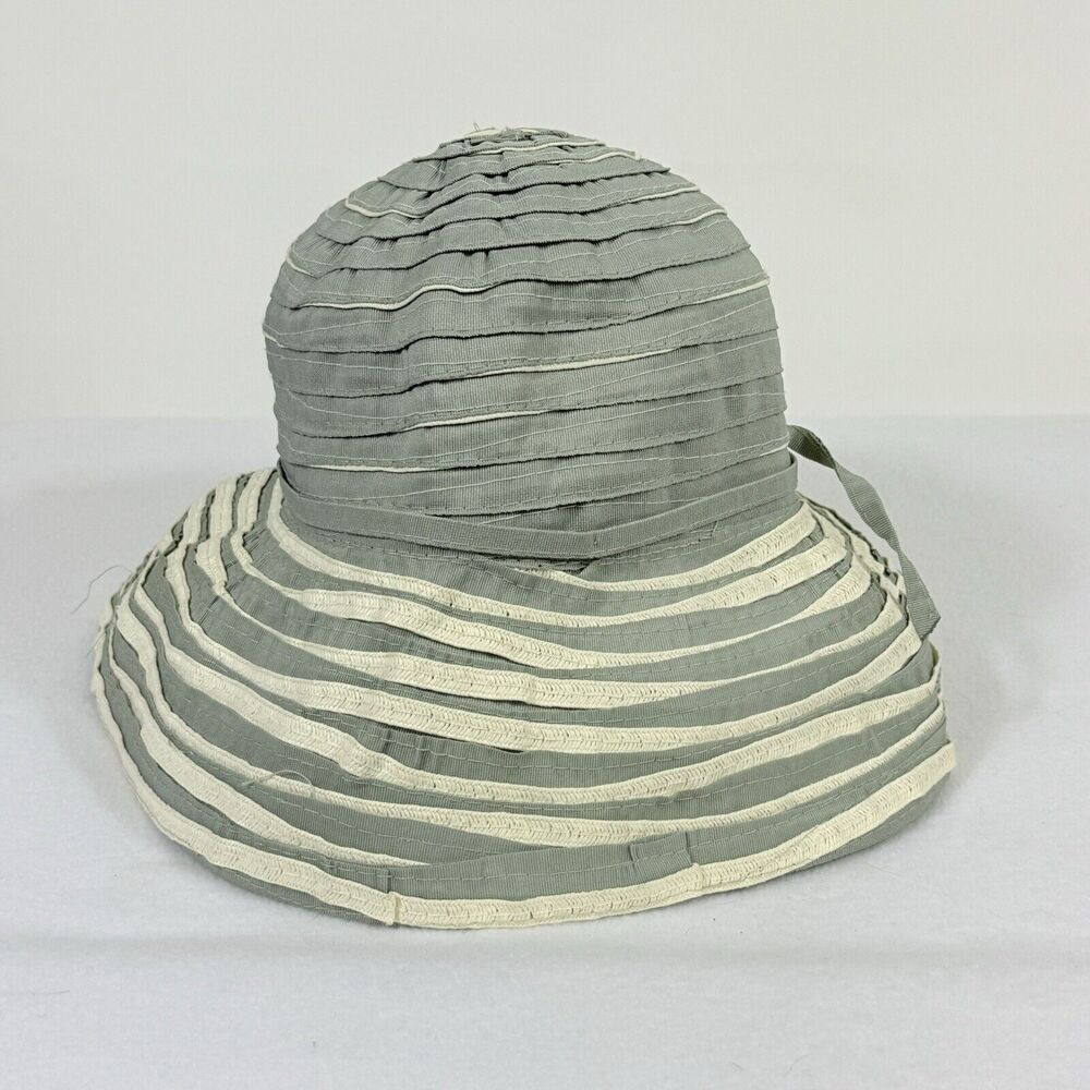 Patty & Company Sage Green Ivory Spiraled Ribbon Sun Bucket Travel Hat One Size‎